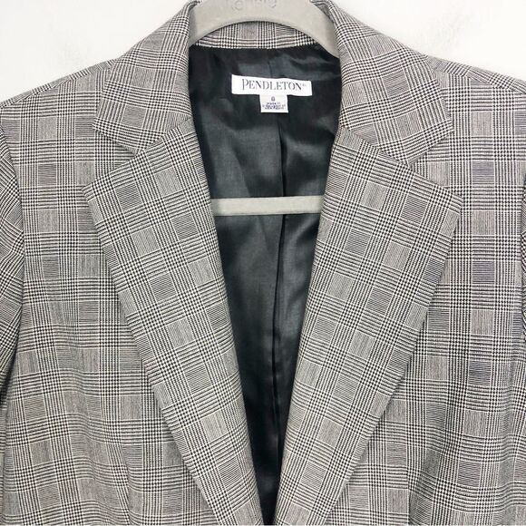 PENDLETON | Black & White Plaid Button Front Virgin Wool Blazer Women’s Size 8 - Picture 3 of 9